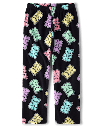 Girls Candy Bear Dream Fleece Pajama Pants - BLACK