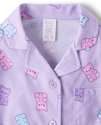 Girls Candy Bear Button Front Pajamas - LOVELY LAVENDER