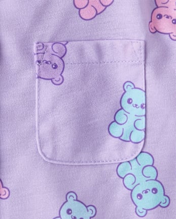 Girls Candy Bear Button Front Pajamas - LOVELY LAVENDER