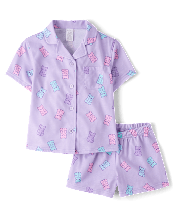 Girls Candy Bear Button Front Pajamas - LOVELY LAVENDER