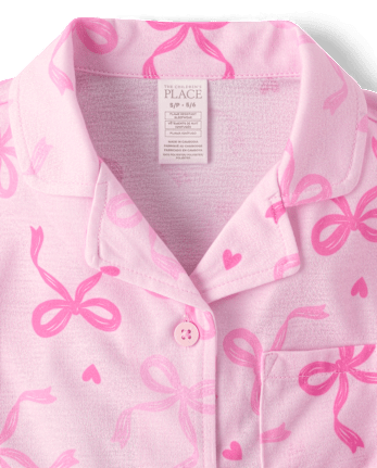 Girls Bow Button Front Pajamas - ROSE MIST