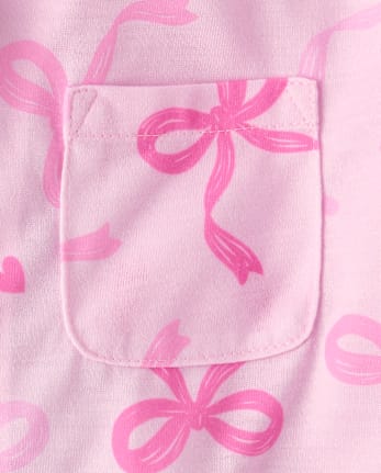 Girls Bow Button Front Pajamas - ROSE MIST