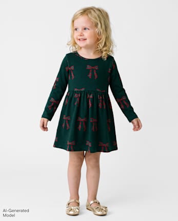 Baby And Toddler Girls Print Everyday Dress - BALT GREEN