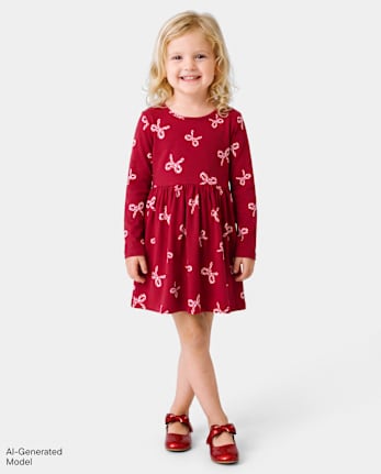 Baby And Toddler Girls Print Everyday Dress - RED OCHRE