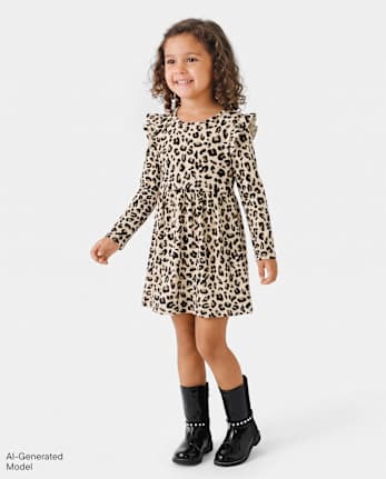 Baby And Toddler Girls Print Thermal Flutter Dress - HAY STACK