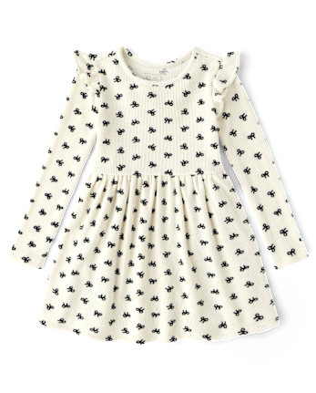 Baby And Toddler Girls Print Thermal Flutter Dress - FAIR IVORY