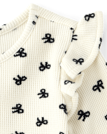 Baby And Toddler Girls Print Thermal Flutter Dress - FAIR IVORY