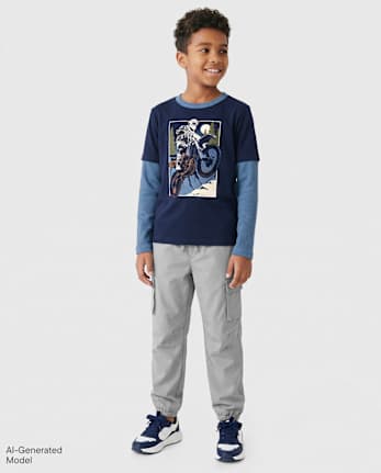 Boys Lined Cargo Jogger Pants - WEATHERED STEEL