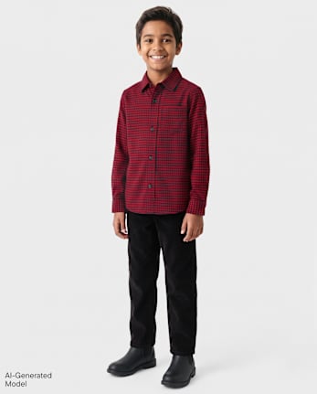 Boys Corduroy Straight Pants - BLACK