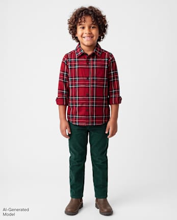 Boys Corduroy Straight Pants - BALT GREEN