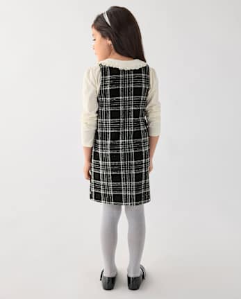 Toddler Girls Plaid Jumper 2-Piece Outfit Set - BLACK