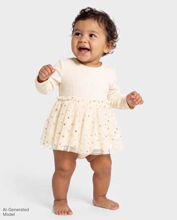Baby Girls Sueded Rib Tutu Dress - FAIR IVORY 1