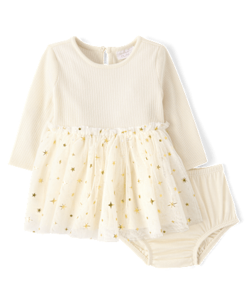 Baby Girls Sueded Rib Tutu Dress - FAIR IVORY 1