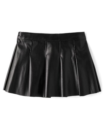 Toddler Girls Pleated Faux Leather Skirt - BLACK