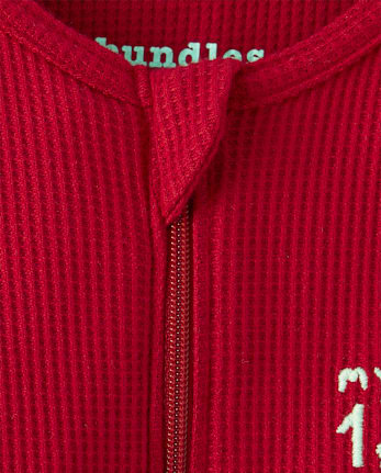 Baby Embroidered First Christmas Snug Fit Thermal Footed One Piece Pajamas - RED OCHRE