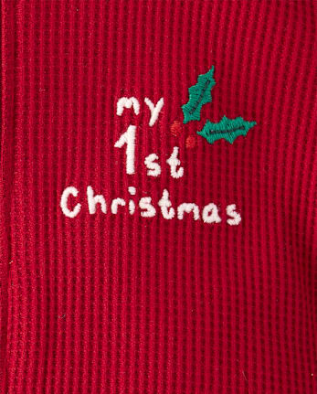 Baby Embroidered First Christmas Snug Fit Thermal Footed One Piece Pajamas - RED OCHRE