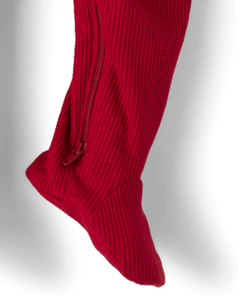 Baby Embroidered First Christmas Snug Fit Thermal Footed One Piece Pajamas - RED OCHRE