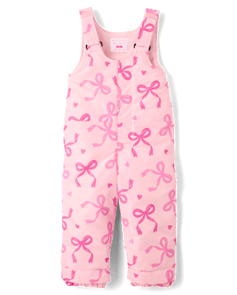 Toddler Girls Bow Snow Bib - ROSE MIST