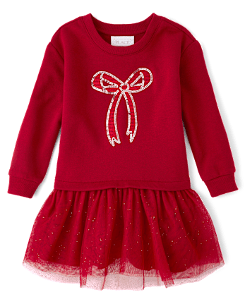 Baby And Toddler Girls Sequin Sweatshirt Dress - RED OCHRE