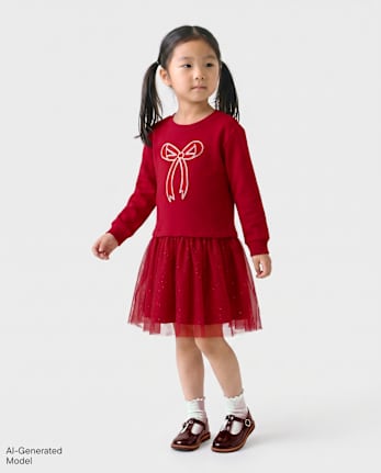 Baby And Toddler Girls Sequin Sweatshirt Dress - RED OCHRE