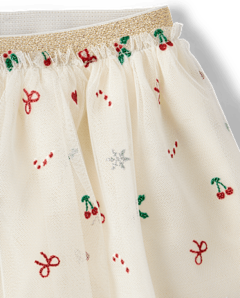 Toddler Girls Christmas Mesh Tutu Skirt - FAIR IVORY 1