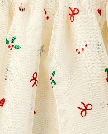 Toddler Girls Christmas Mesh Tutu Skirt - FAIR IVORY 1