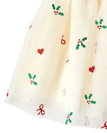 Toddler Girls Christmas Mesh Tutu Skirt - FAIR IVORY 1