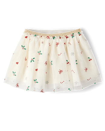 Toddler Girls Christmas Mesh Tutu Skirt - FAIR IVORY 1