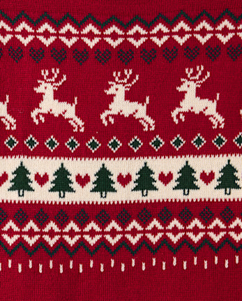 Toddler Girls Christmas Fairisle Peplum Sweater Dress - RED OCHRE