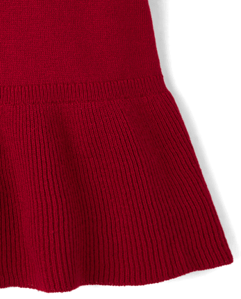 Toddler Girls Christmas Fairisle Peplum Sweater Dress - RED OCHRE