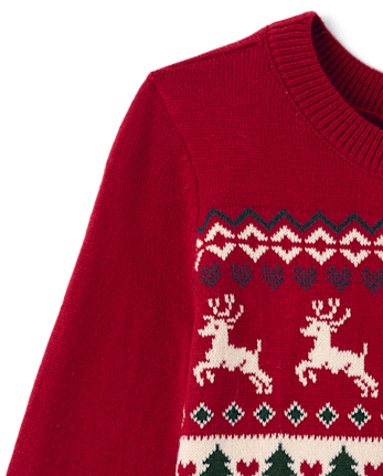 Toddler Girls Christmas Fairisle Peplum Sweater Dress - RED OCHRE