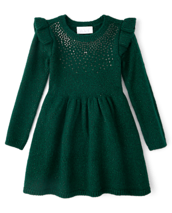Baby And Toddler Girls Sequin Flutter Sweater Dress - BALT GREEN