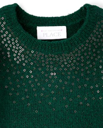 Baby And Toddler Girls Sequin Flutter Sweater Dress - BALT GREEN