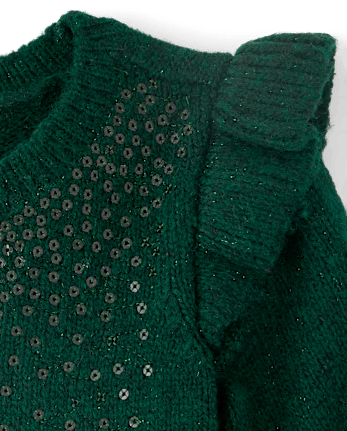 Baby And Toddler Girls Sequin Flutter Sweater Dress - BALT GREEN