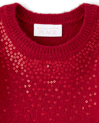 Baby And Toddler Girls Sequin Flutter Sweater Dress - RED OCHRE