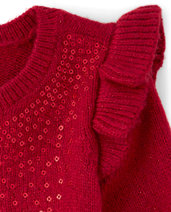 Baby And Toddler Girls Sequin Flutter Sweater Dress - RED OCHRE