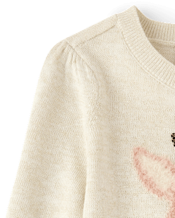 Baby And Toddler Girls Embellished Reindeer Sweater Dress - FAIR IVORY