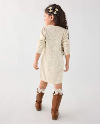 Baby And Toddler Girls Embellished Reindeer Sweater Dress - FAIR IVORY