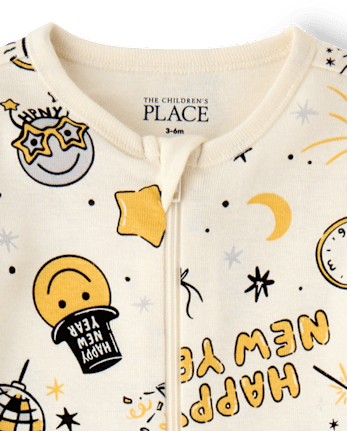 Baby And Toddler New Year's Eve Snug Fit Cotton Footed One Piece Pajamas - FAIR IVORY 1