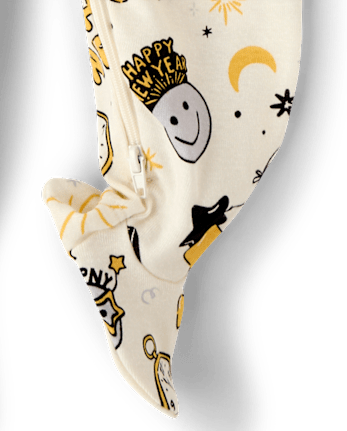 Baby And Toddler New Year's Eve Snug Fit Cotton Footed One Piece Pajamas - FAIR IVORY 1