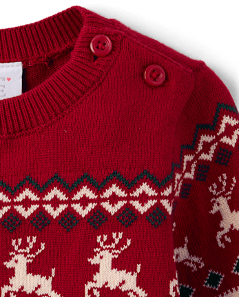 Baby Boys Christmas Fairisle Sweater Romper - RED OCHRE