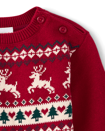 Baby Girls Christmas Fairisle Sweater Dress - RED OCHRE
