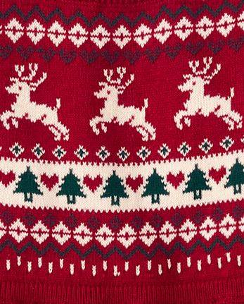 Baby Girls Christmas Fairisle Sweater Dress - RED OCHRE