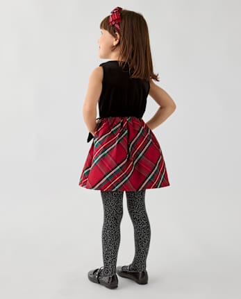 Toddler Girls Plaid Oversized Bow Fit And Flare Dress - RED OCHRE