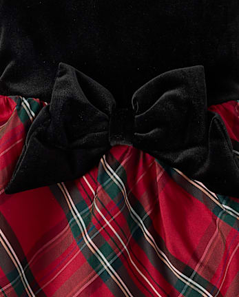 Toddler Girls Plaid Oversized Bow Fit And Flare Dress - RED OCHRE