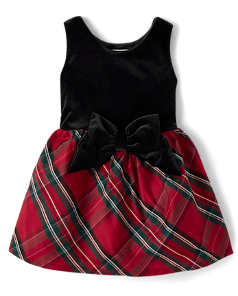 Toddler Girls Plaid Oversized Bow Fit And Flare Dress - RED OCHRE