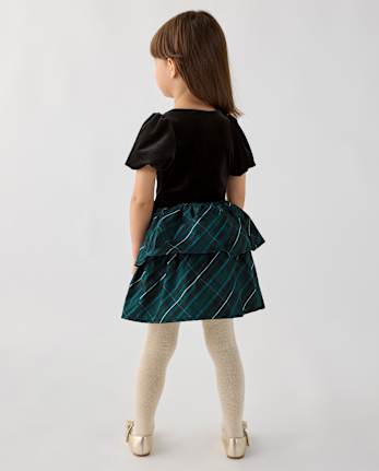 Toddler Girls Plaid Tiered Dress - BALT GREEN