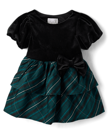 Toddler Girls Plaid Tiered Dress - BALT GREEN