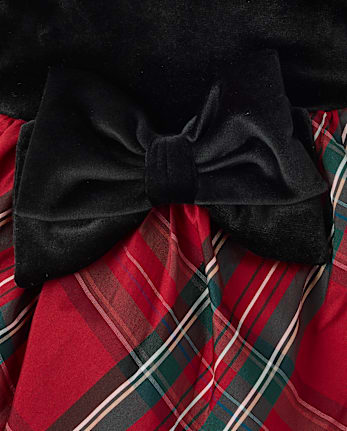Baby Girls Plaid Oversized Bow Fit And Flare Dress - RED OCHRE