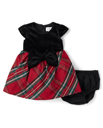 Baby Girls Plaid Oversized Bow Fit And Flare Dress - RED OCHRE